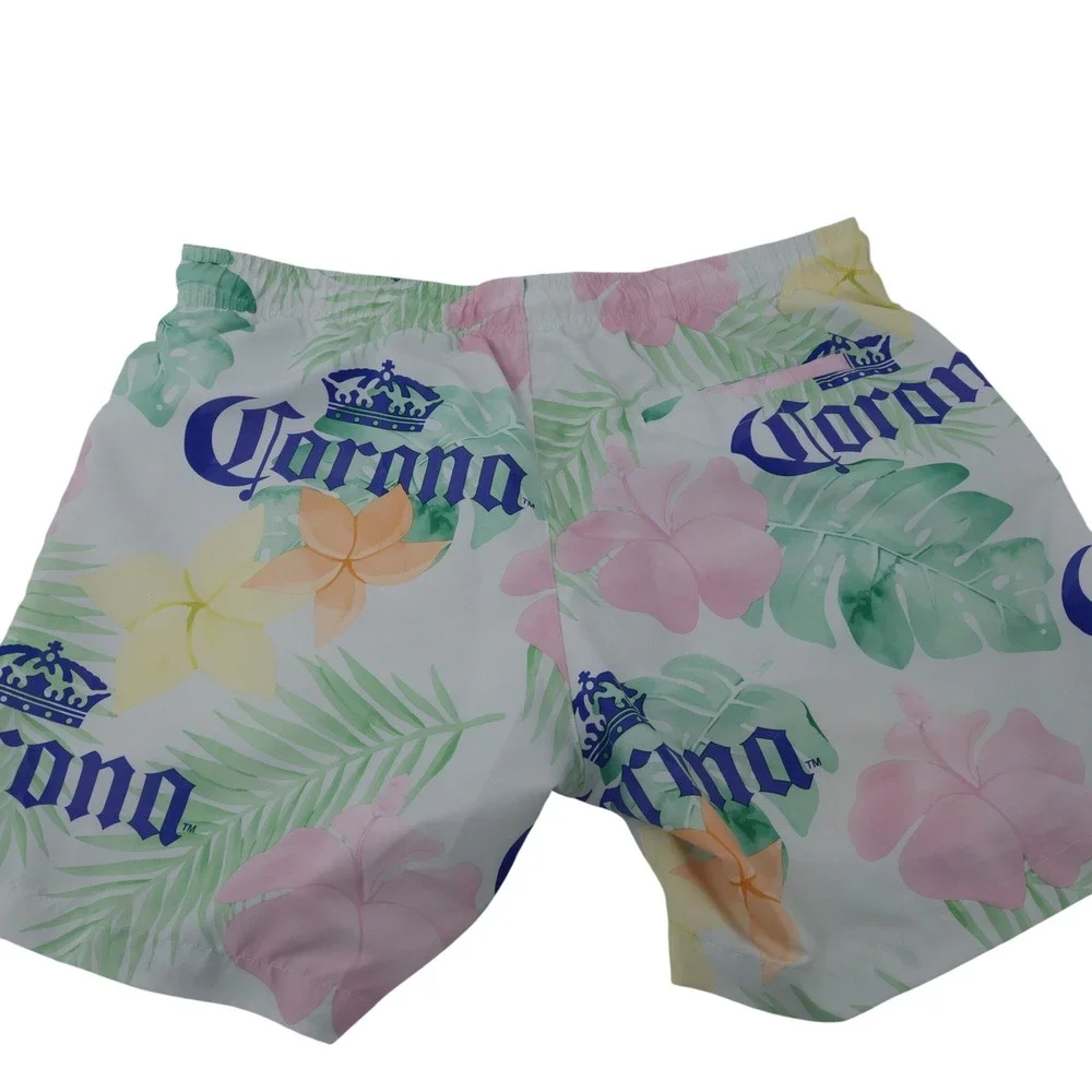 Corona Extra Mens Swim Trunks White Tropical Floral Logo Board Shorts XL